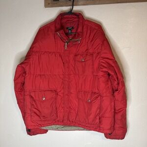J‎ Crew Puffer Jacket Quilted Men's Large Red Snap Pocket Zip Front Winter Warm